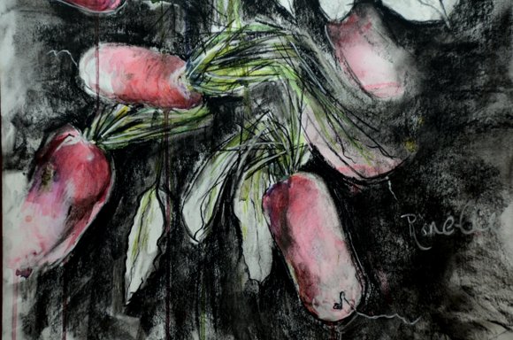 Radishes in watercolor and charcoal 4928x3264
