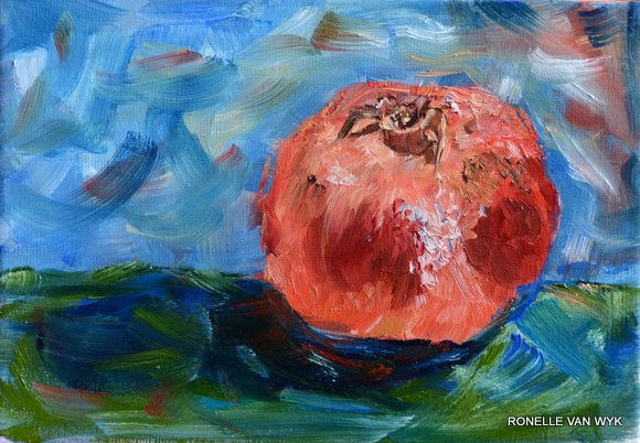 Ronelles art Pomegrante on blue